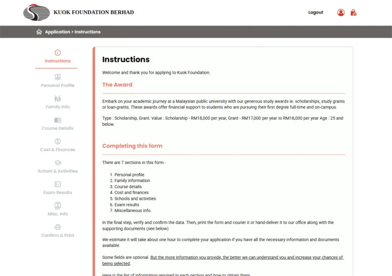 Screenshot of the Kuok Foundation app
