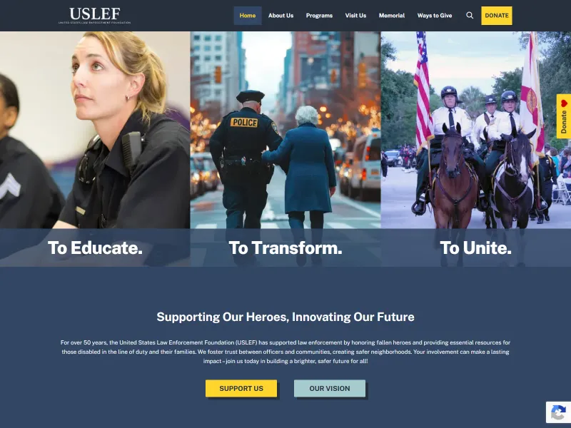 Screenshot of the USLEF homepage