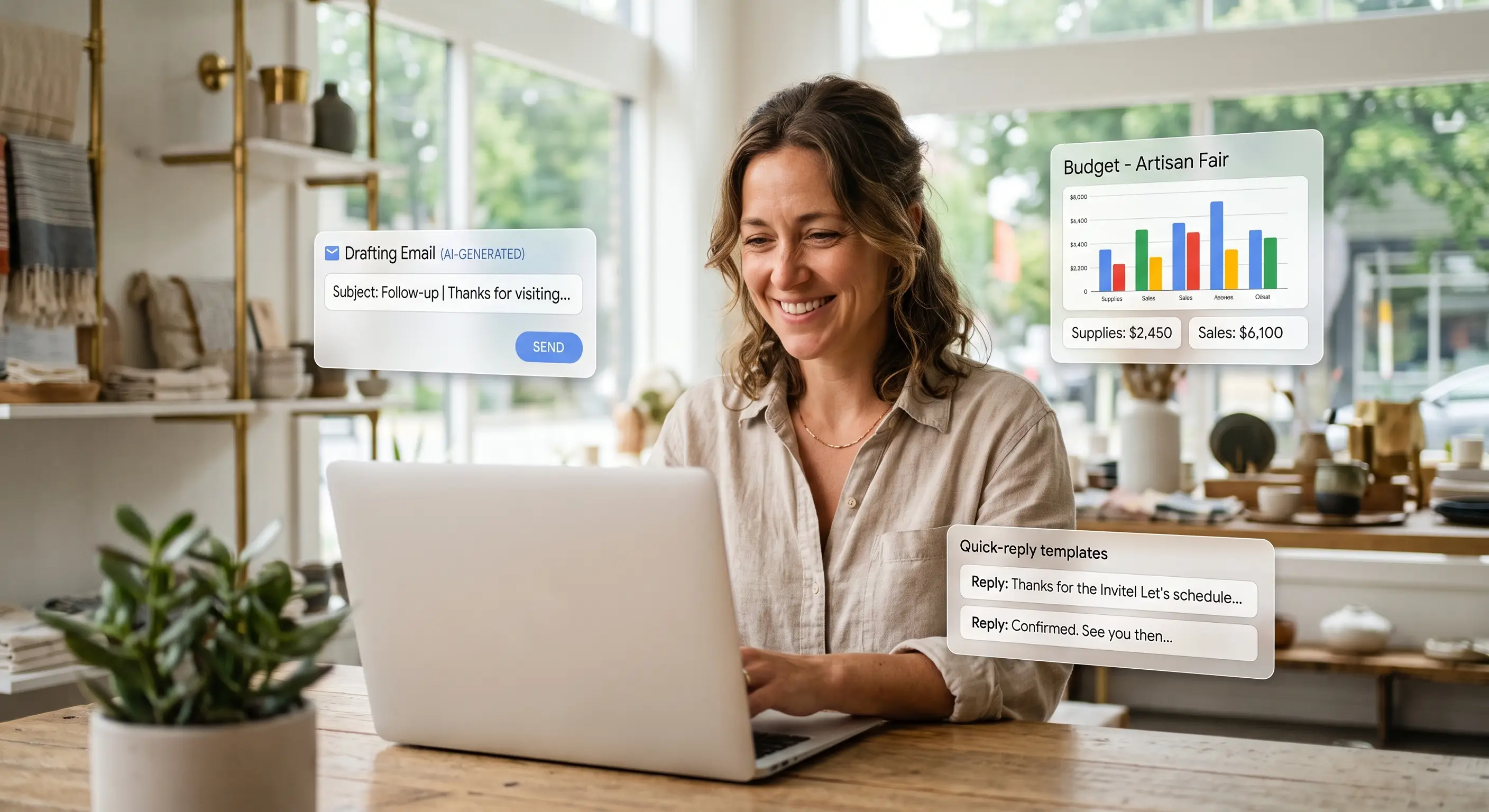 Small business owner using AI to help complete her tasks a lot faster