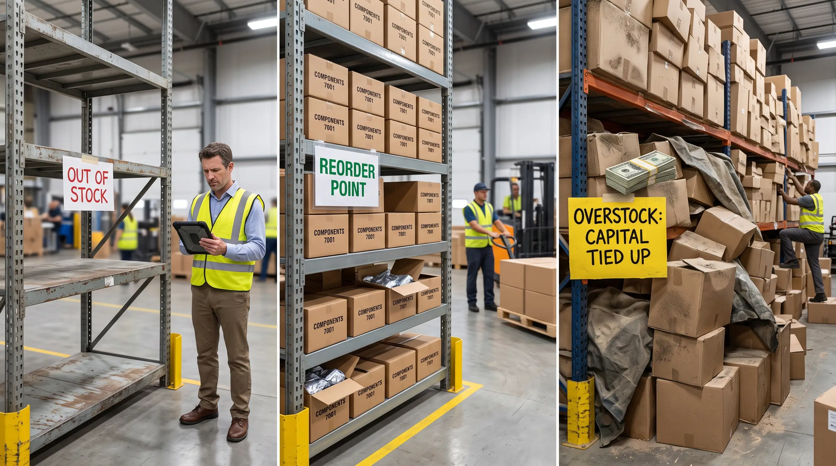 Image showing no stock on the left, overstock on the right, and just enough stock in the middle